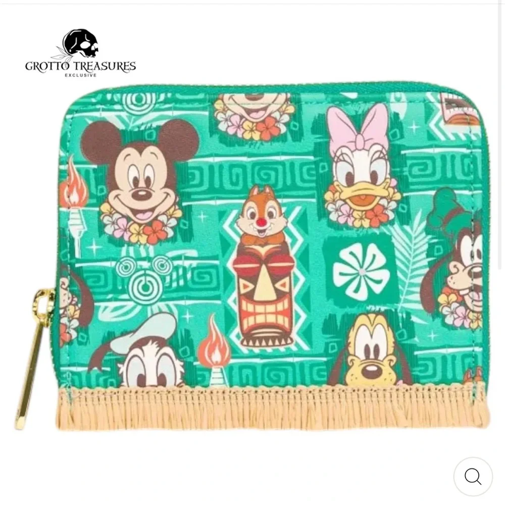 LOUNGEFLY DISNEY MICKEY AND FRIENDS TIKI AOP Mini Backpack and Wallet Bundle